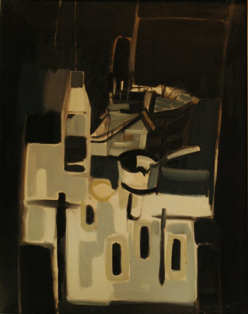 Lucien Braet, "Blanc et Noir" Année 1958, Huile sur toile, 1,00m x 0,80m